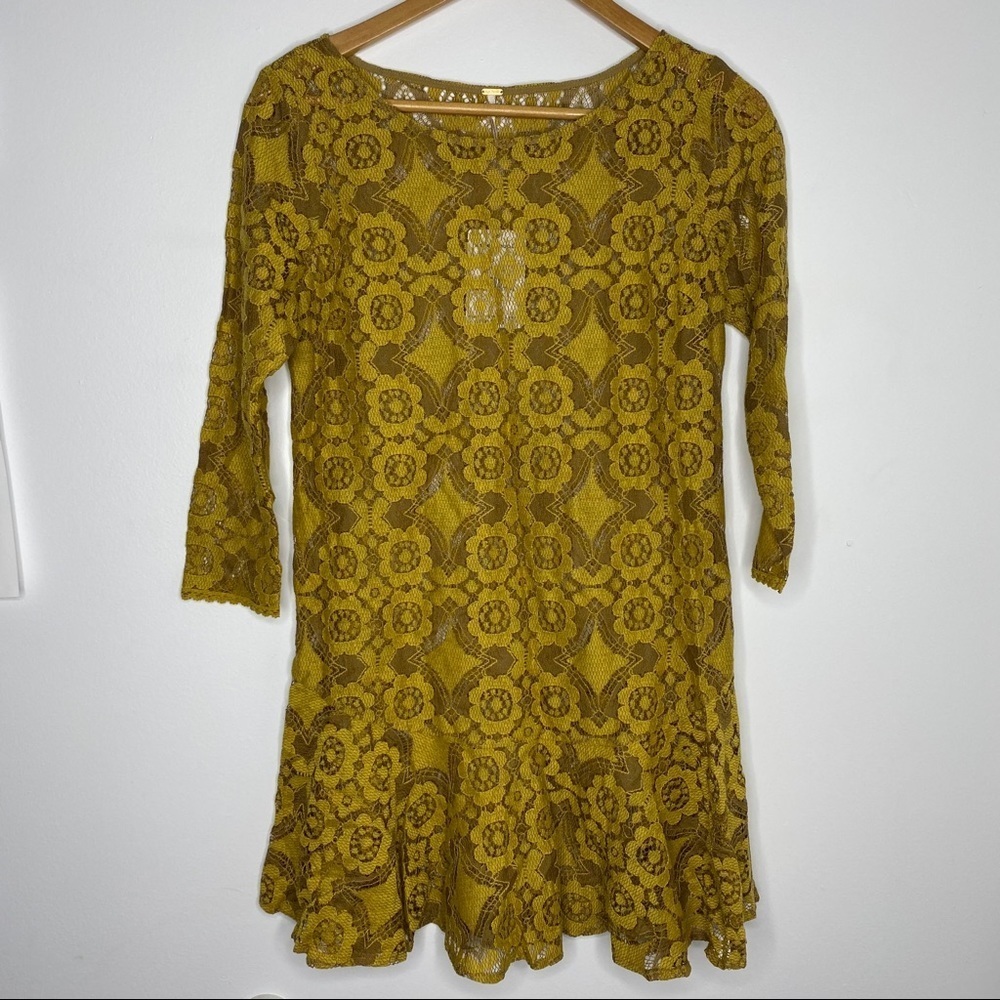 Free People 90s Walking to the Sun Dandelion Lace Dress Yellow/Mustard Sz 4 NWT - Picture 2 of 6